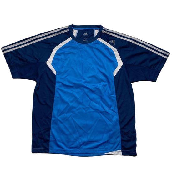 Adidas Blue and White Climacool Vintage Jersey T Shirt (M)
