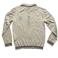 Gucci Vintage Cream and Navy Wool Polo Long Sleeve Jumper Shirt (L)