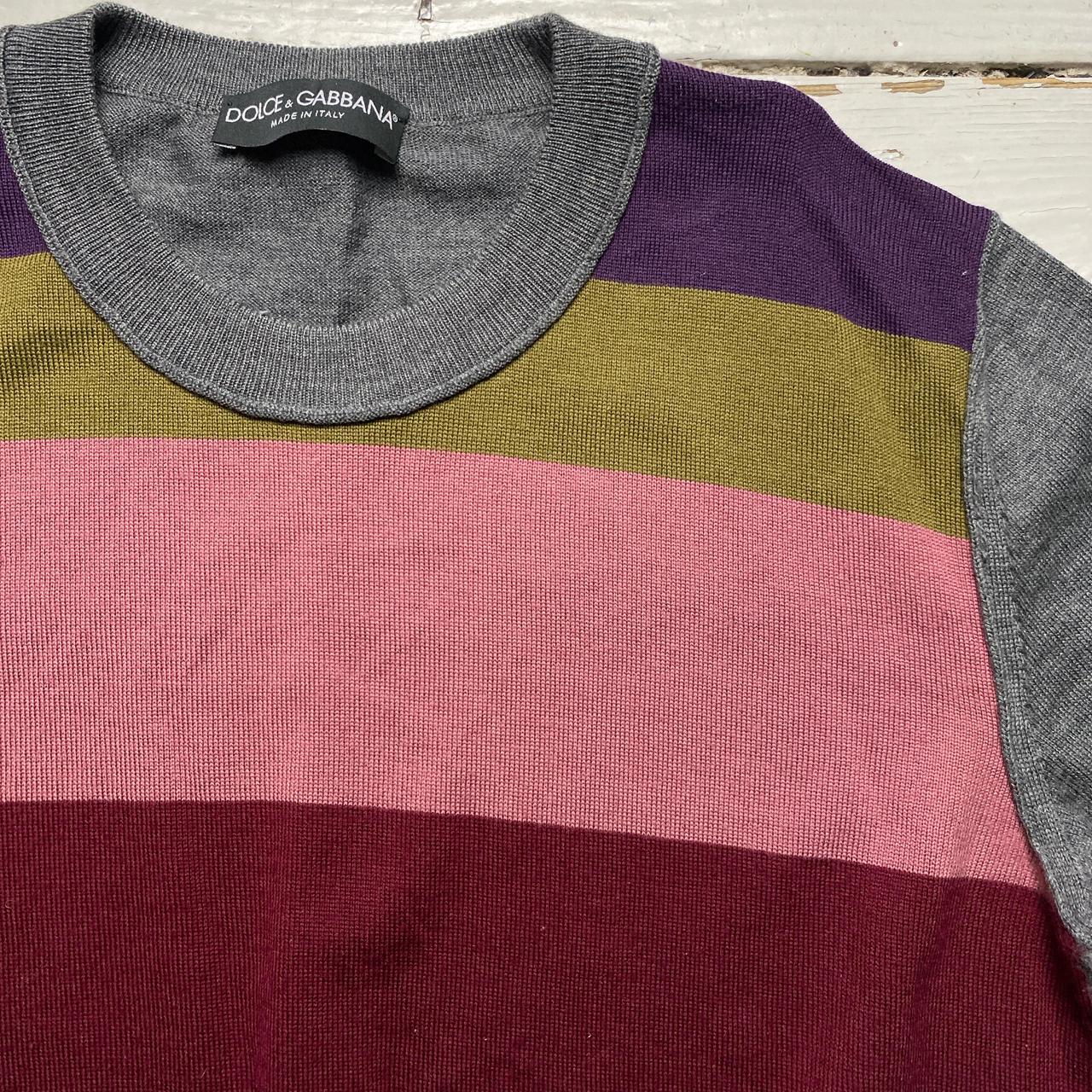 Dolce and Gabbana Stripe Multi Colour Grey Jumper