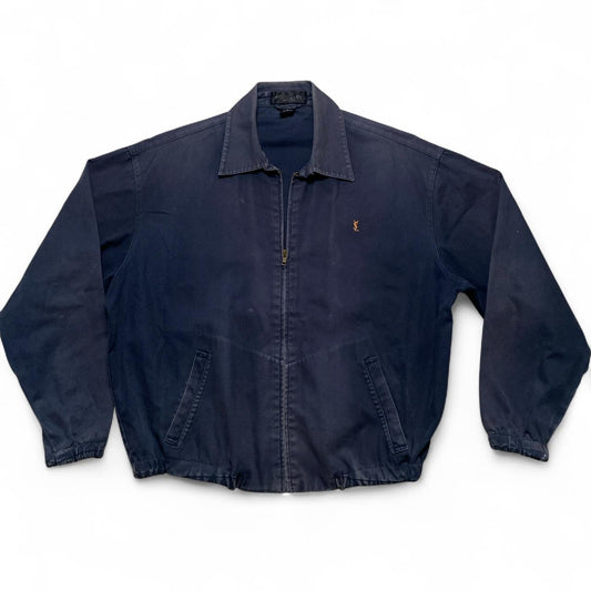 YSL Yves Saint Laurent Vintage Navy and Gold Logo Harrington Bomber Jacket (L)