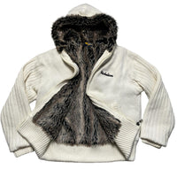 Nickleson Vintage y2k Fur Lined Cream White Zip Hoodie (XL)