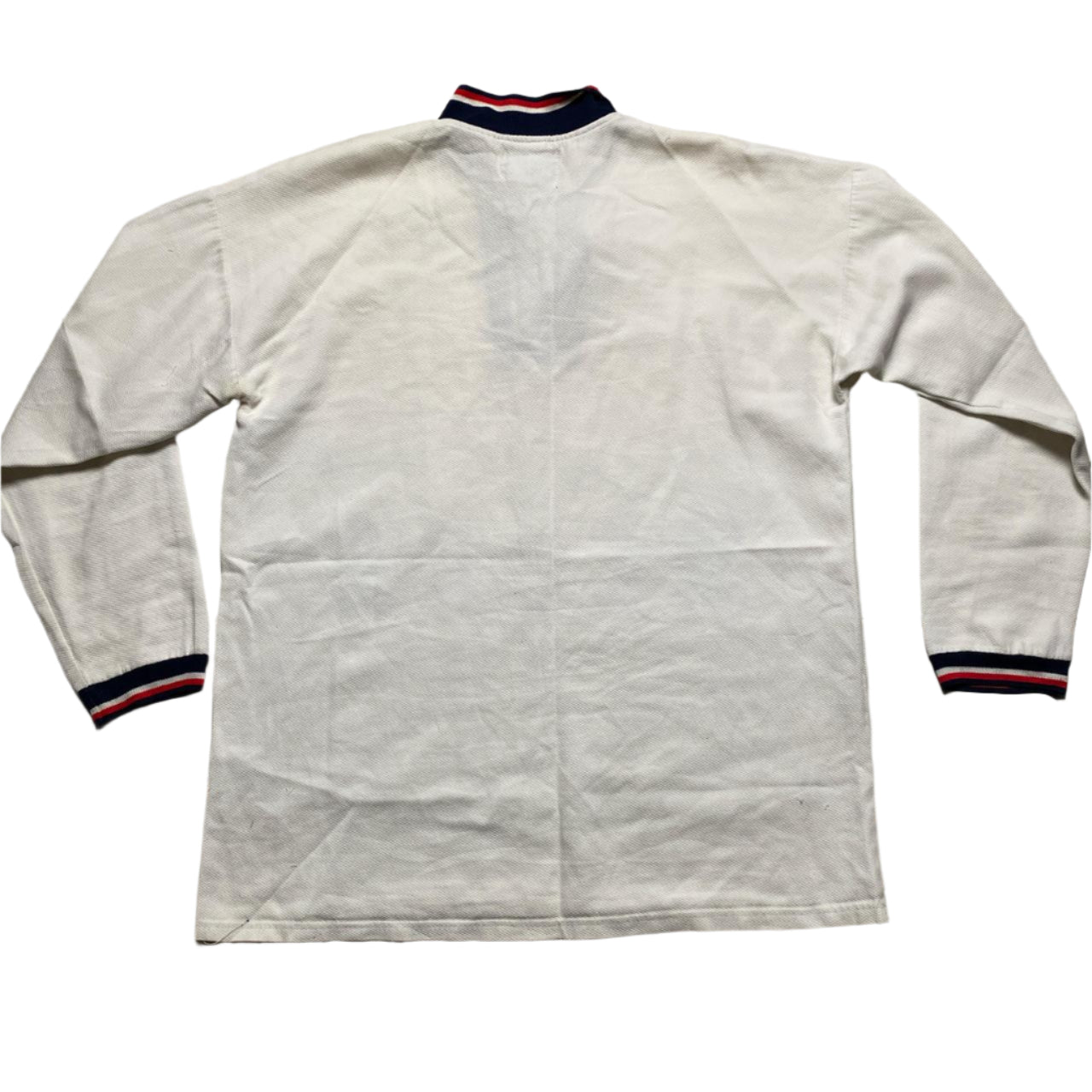 Mecca Vintage 90’s Long Sleeve White Red and Navy Stripe Rugby Jersey Quarter Zip (XL)