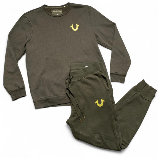 True Religion Khaki Green Jumper and Joggers Tracksuit