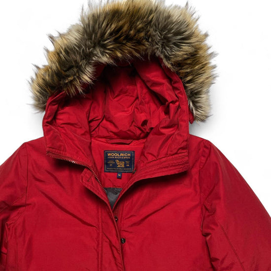 Woolrich Red Womens Fur Trim Parka Coat