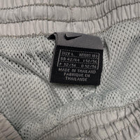 Nike Silver Grey and Navy Swoosh and Tribal Spellout Shell Baggy Trackpant Bottoms (L)