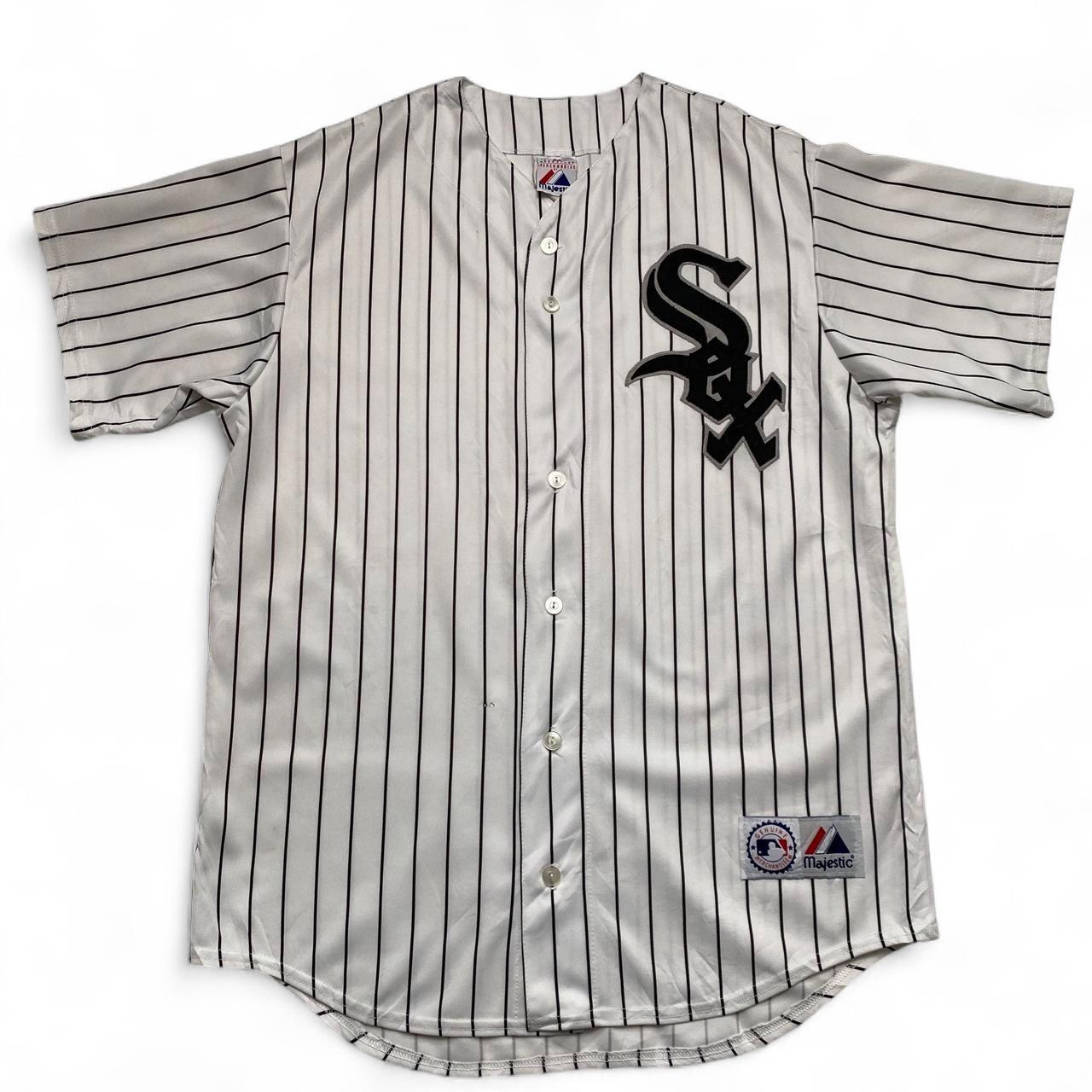 Chicago White Sox MLB Vintage Y2K Pinstripe White And Black Baseball Jersey (M)