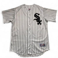 Chicago White Sox MLB Vintage Y2K Pinstripe White And Black Baseball Jersey (M)