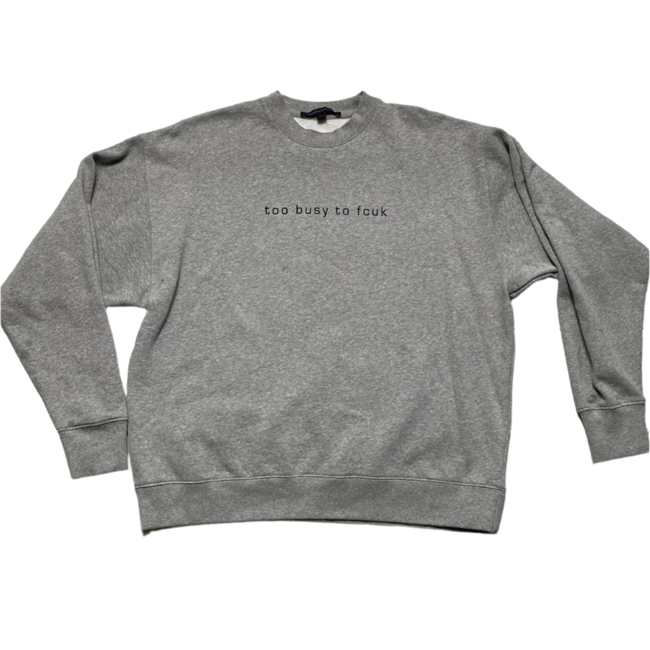French Connection Vintage y2k Too Busy To FCUK Grey and Black Jumper (L)