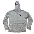 True Religion Grey and Black Suede Felt Logos Hoodie (L)