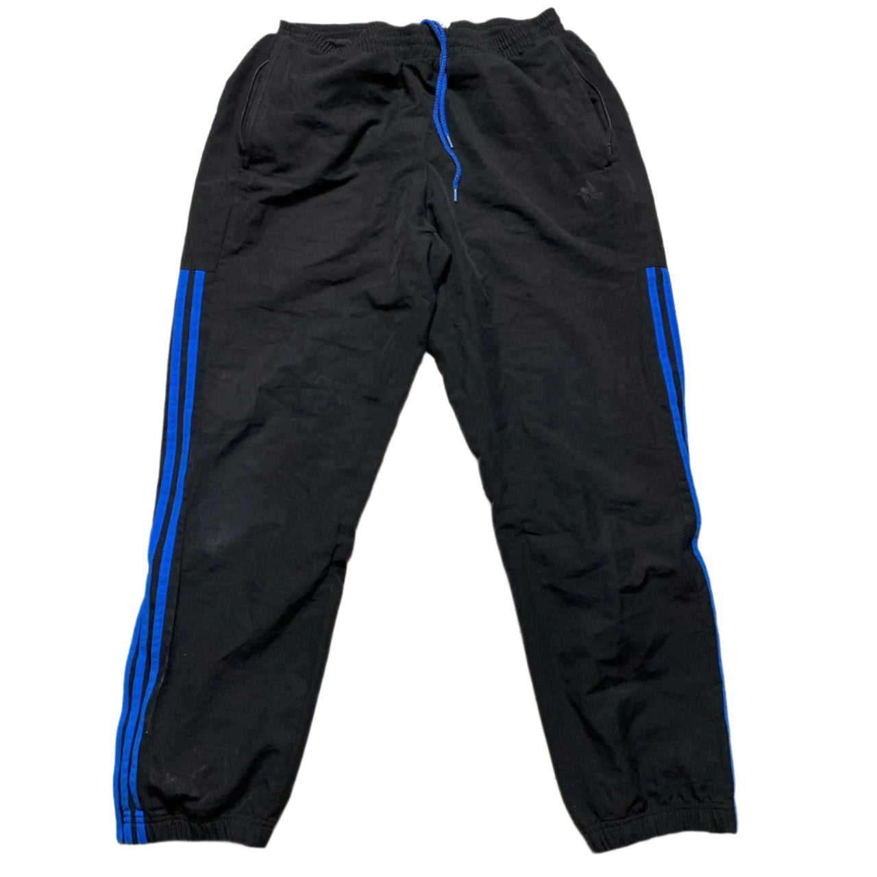 Adidas Black and Blue Stripe Shell Trackpant Bottoms (M)