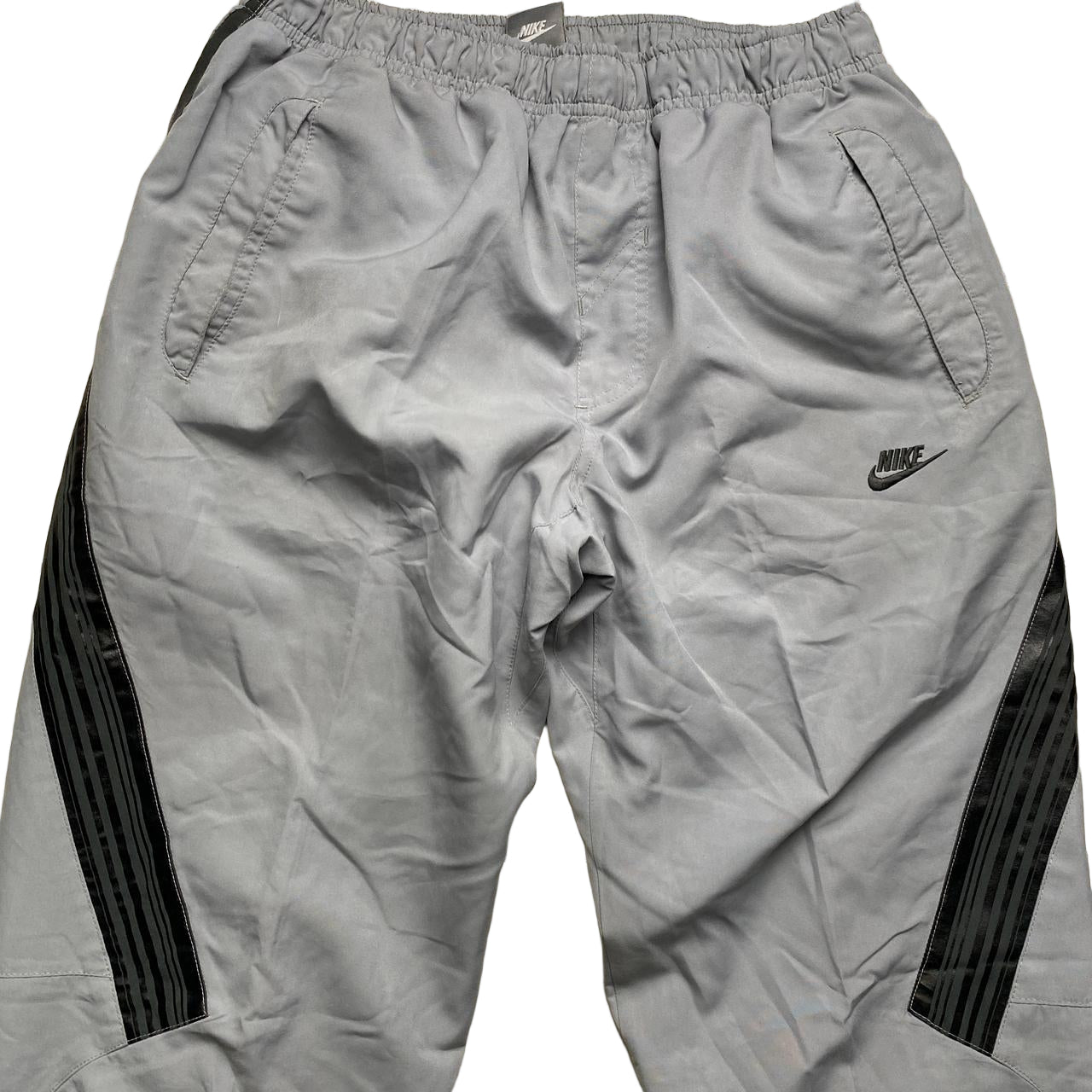Nike Silver and Grey Swoosh Baggy Vintage y2k Shell Trackpant Bottoms (M)