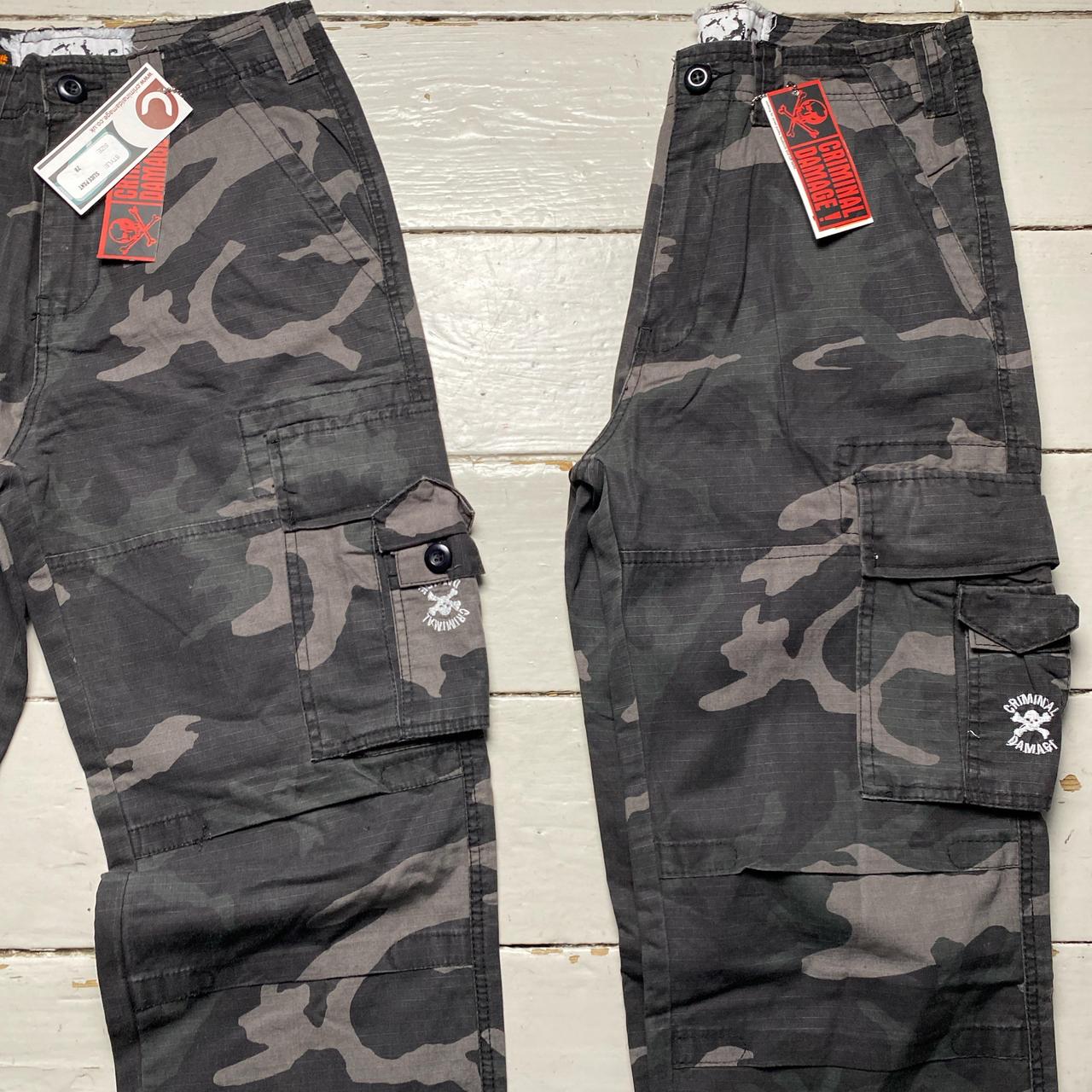 Criminal Damage Dark Green Camouflage Baggy Cargo Combat Trousers