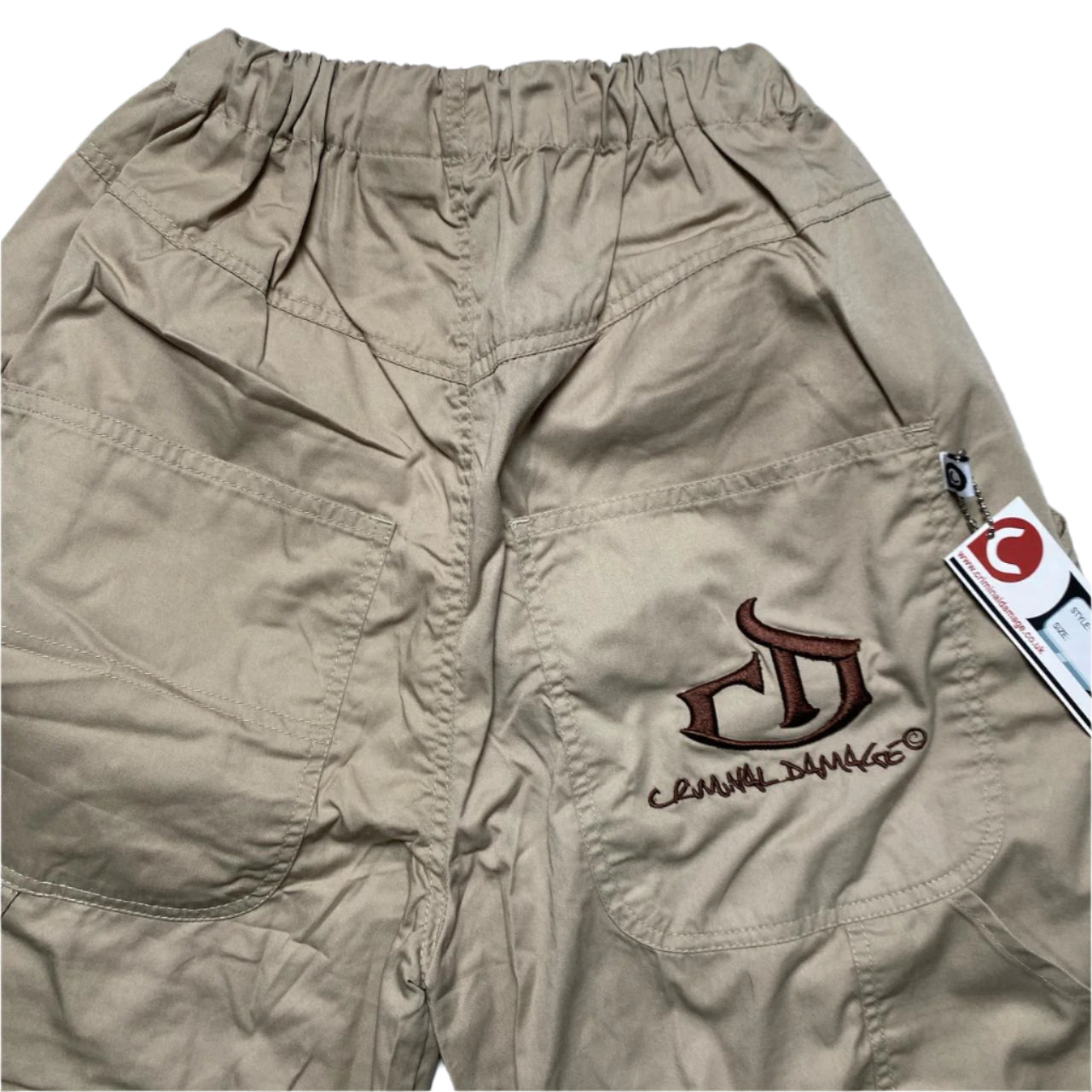 Criminal Damage Cream and Brown Cargo Carpenter Shorts (S)
