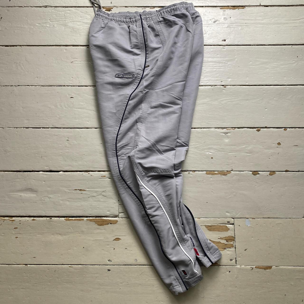 Reebok Vintage Shell Baggy Trackpant Bottoms Silver Navy and White