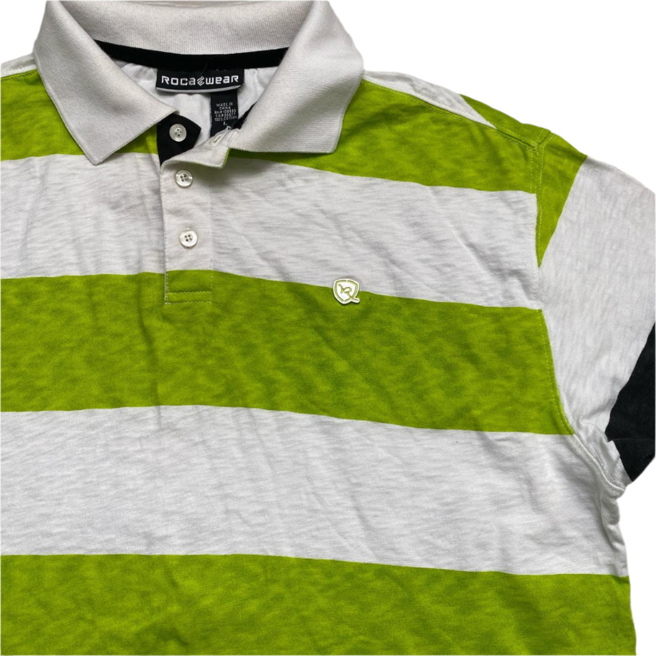 Rocawear Green White and Navy Polo Shirt (L)