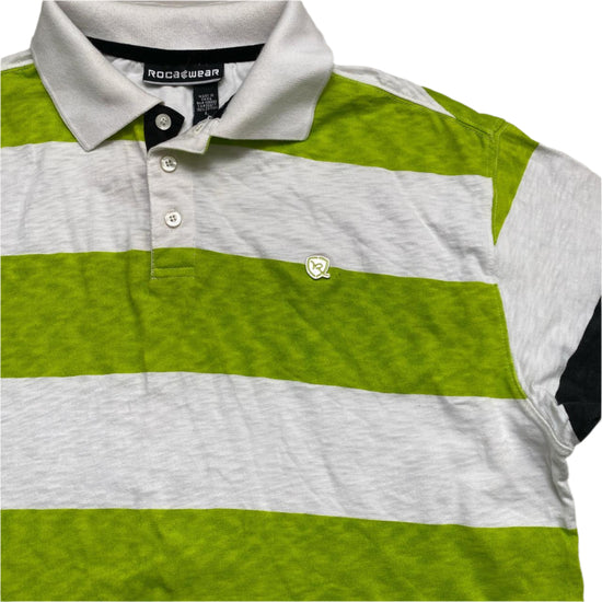 Rocawear Green White and Navy Polo Shirt (L)