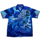 Dragon Y2K Japanese Silk Blue Short Sleeve Shirt (XL)