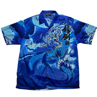 Dragon Y2K Japanese Silk Blue Short Sleeve Shirt (XL)