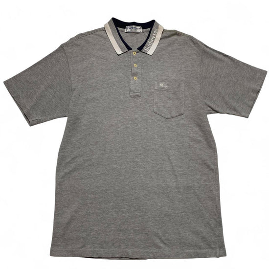 Burberry Vintage Burberrys Grey and White Polo Shirt (L)