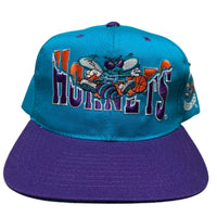 Charlotte Hornets Vintage 90’s Green Brim NBA Snapback Cap Blue and Purple