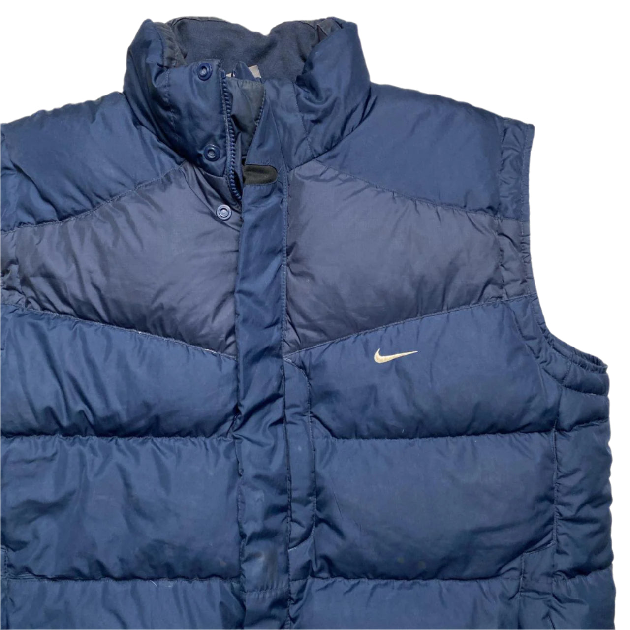 Nike Vintage y2k Navy and White Swoosh Puffer Gilet (XL)