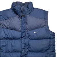 Nike Vintage y2k Navy and White Swoosh Puffer Gilet (XL)
