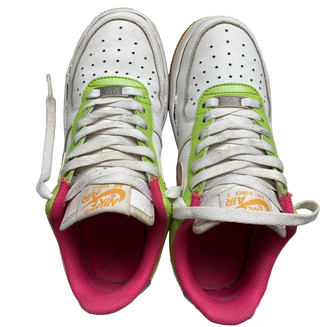Nike Air Force 1 Vintage White Green and Pink (UK 5)