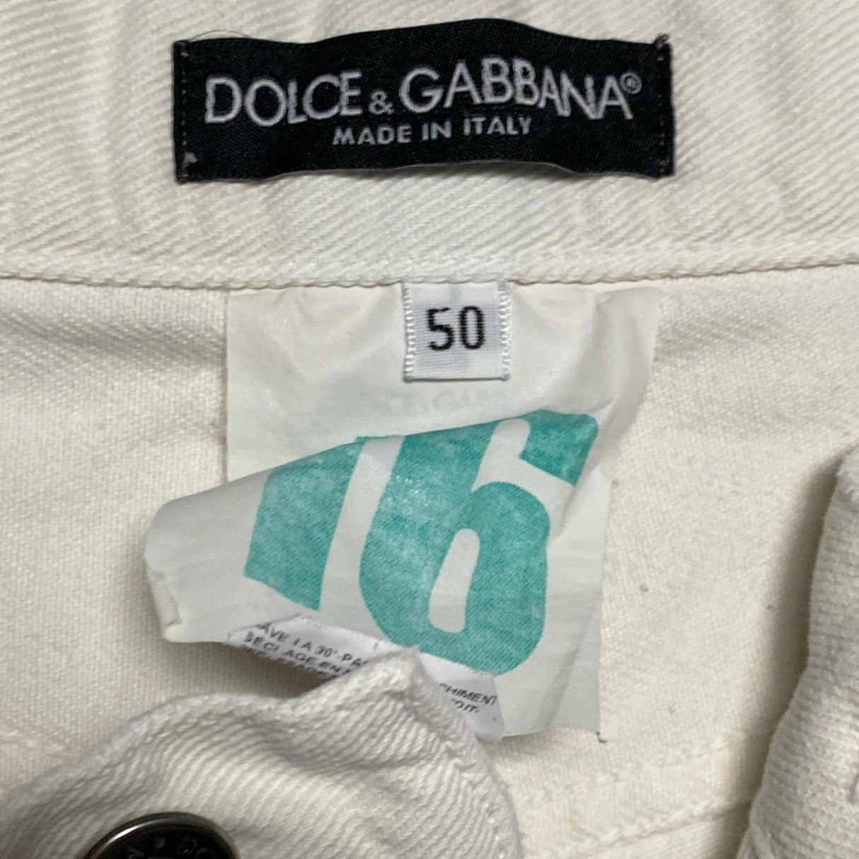 Dolce & Gabbana White and Silver Plaque Jeans (W 34)