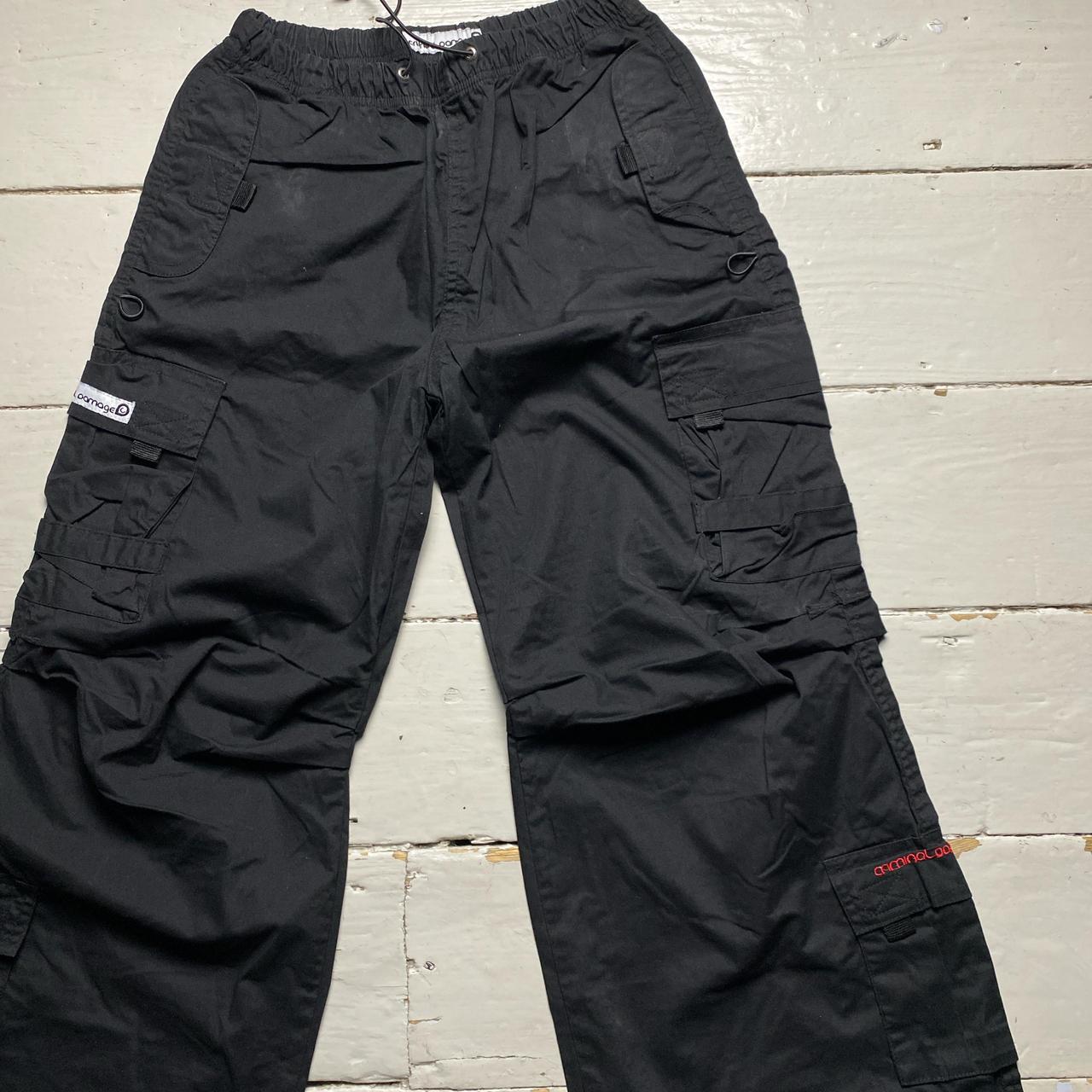 Criminal Damage Black and Red Cargo Baggy Combat Trousers