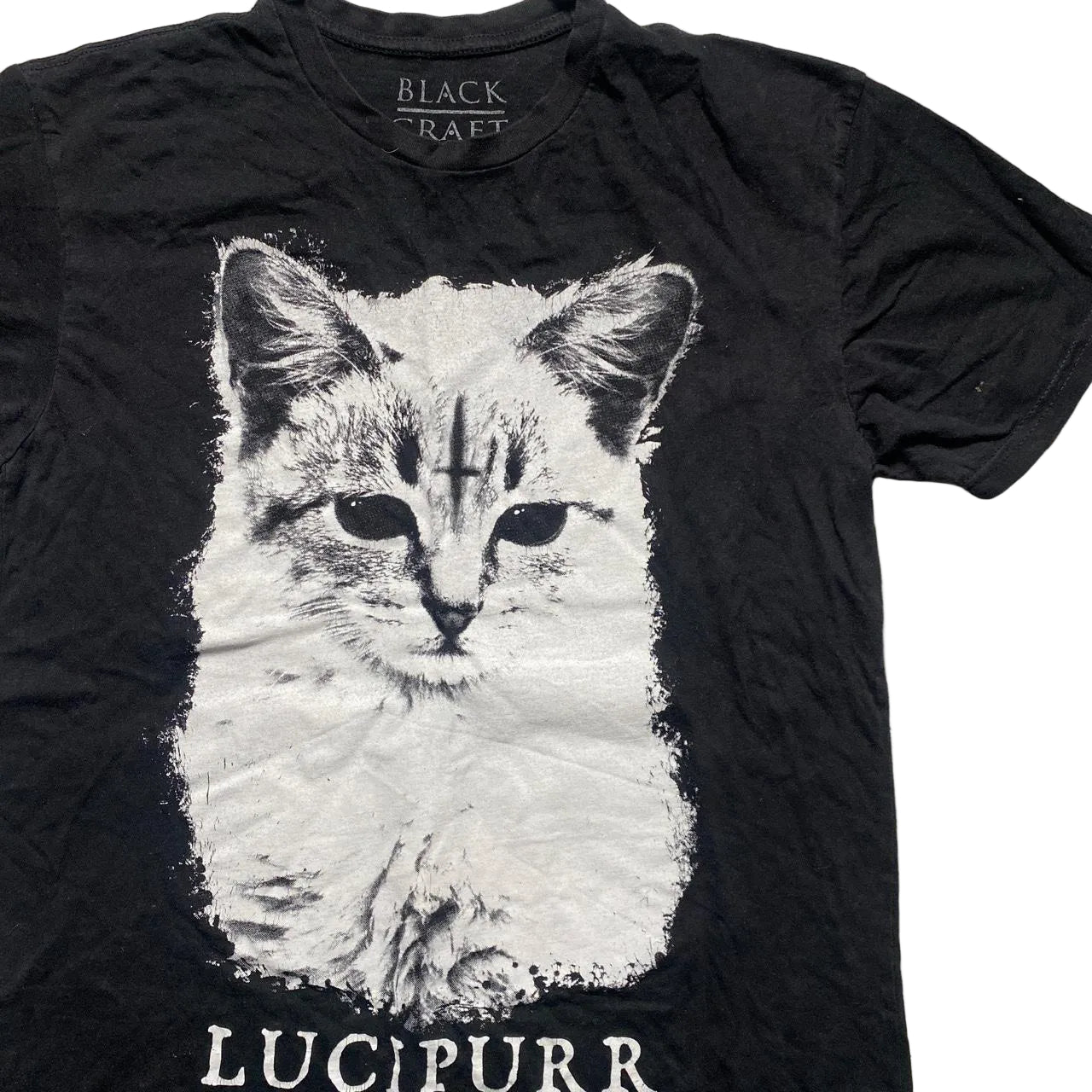 Black Craft Cult Lucipurr Cat Goth Grunge T Shirt Black and White (S)