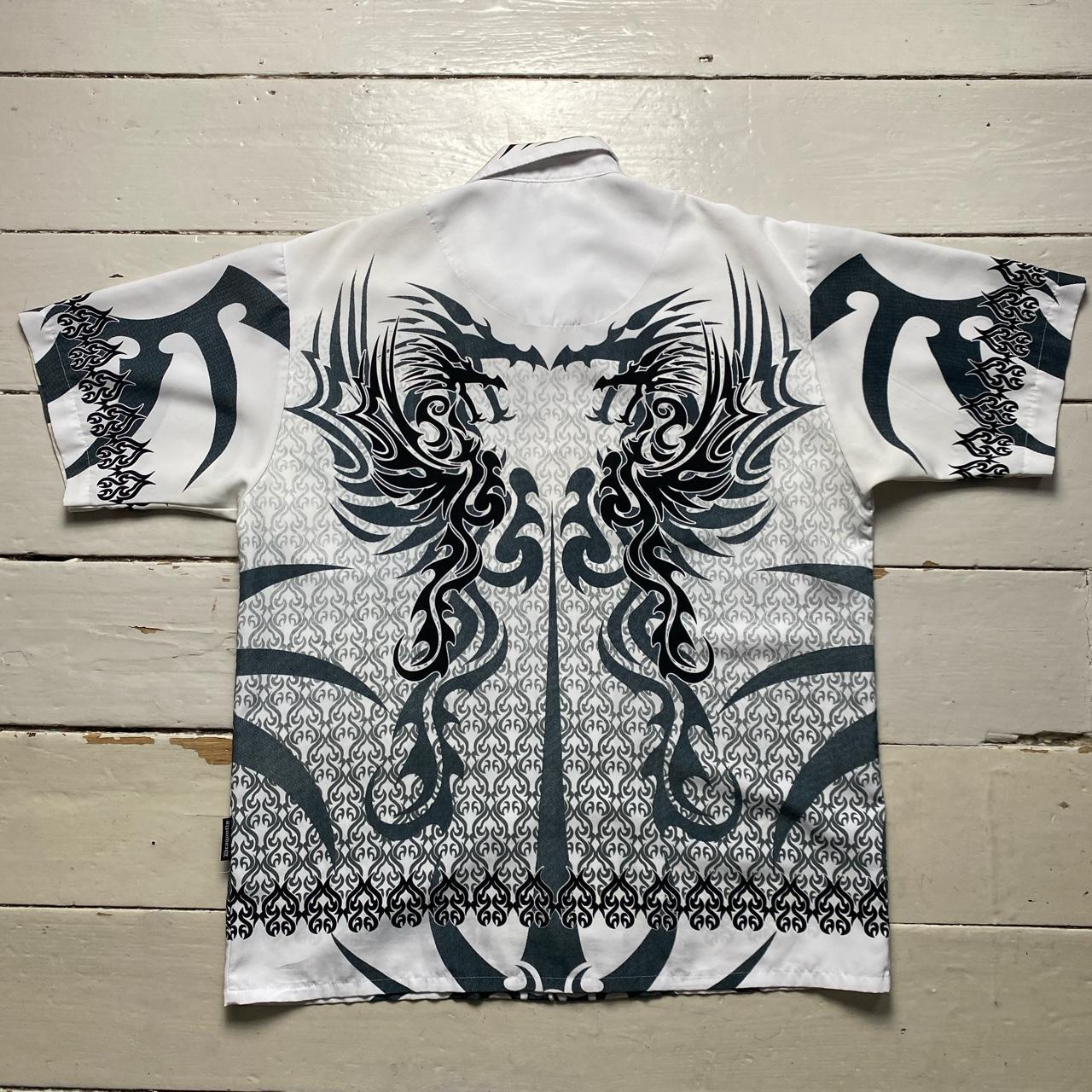 Dragonfly Vintage Dragon Silk Shirt White Black and Grey