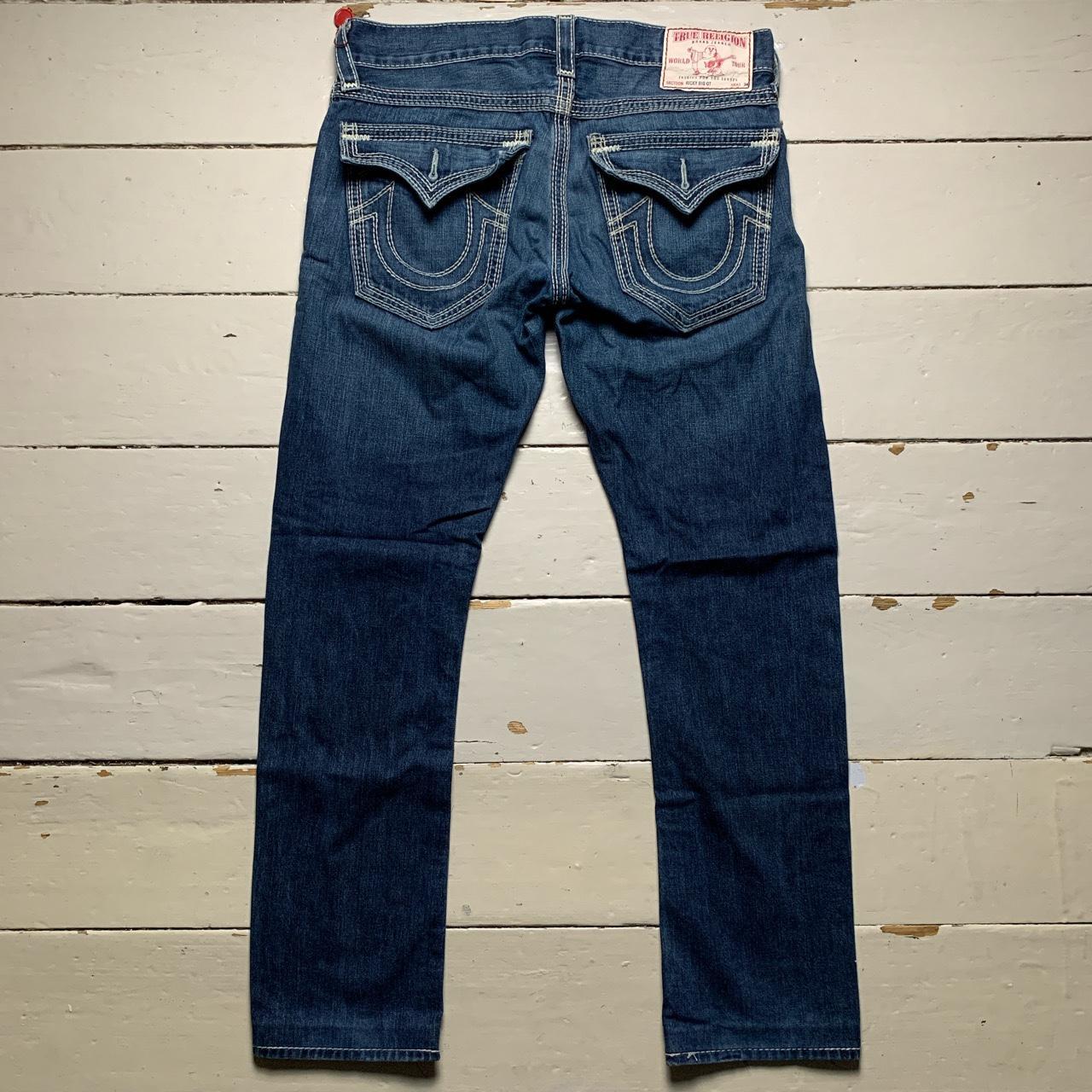 True Religion Ricky Big QT Navy and White Stitch Jeans