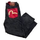 Evisu Vintage Lot 0118 Charcoal and Red White Daicock Swoosh Baggy Jeans (38W)