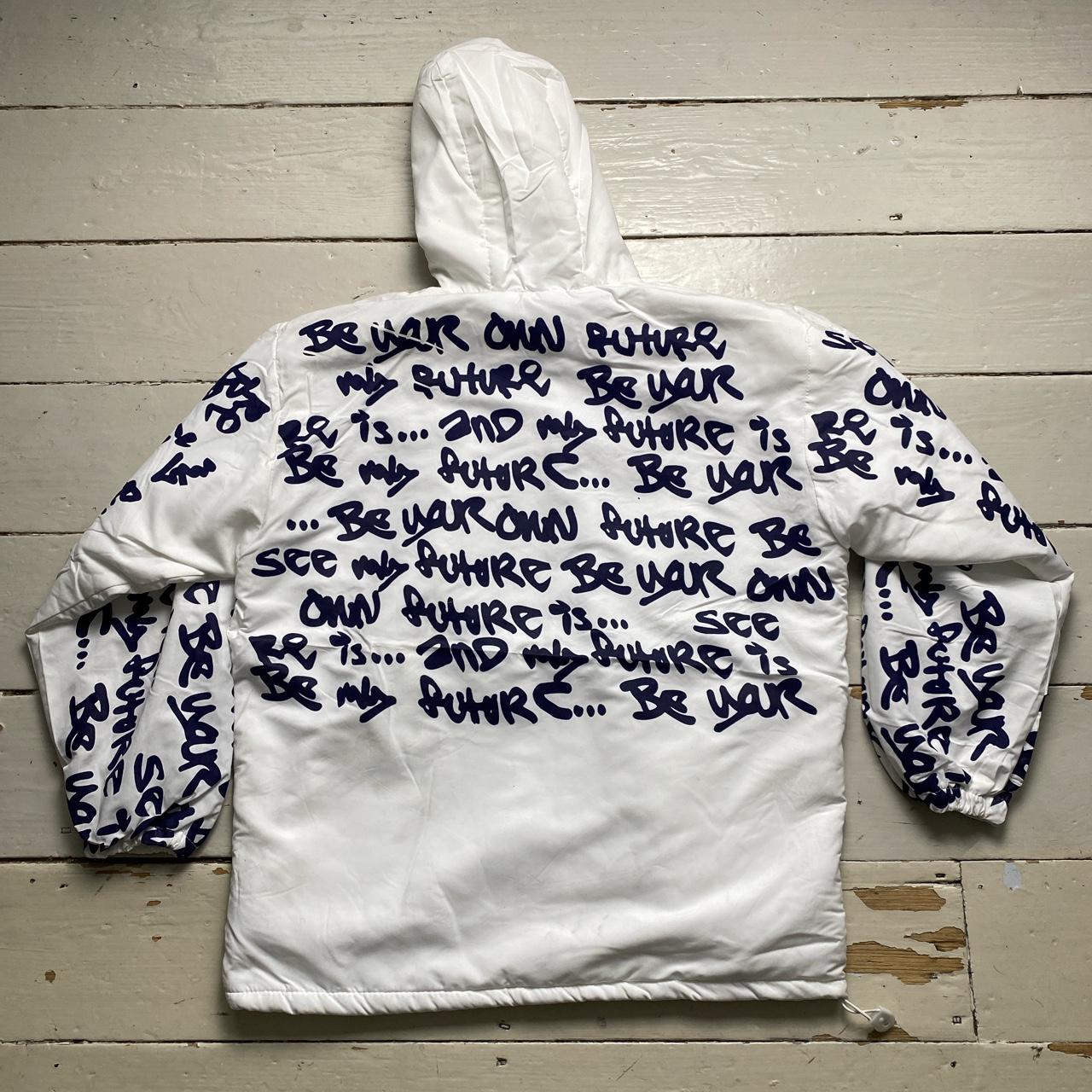 Vintage y2k B-Side Graffiti White and Navy Puffer Jacket