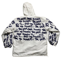 Vintage y2k B-Side Graffiti White and Navy Puffer Jacket (S)