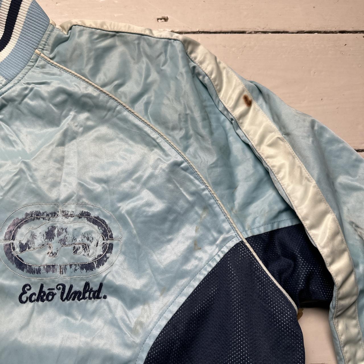 Ecko UNLTD Vintage Navy and Baby Light Blue Varsity Bomber Jacket