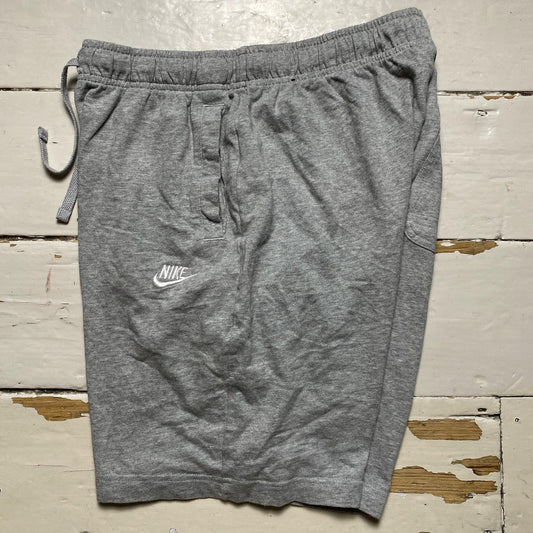 Nike Grey and White Swoosh Jogger Shorts