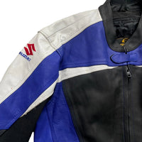 Suzuki R GSX Blue White Black and Red Leather Motorcycle Biker Jacket (46)