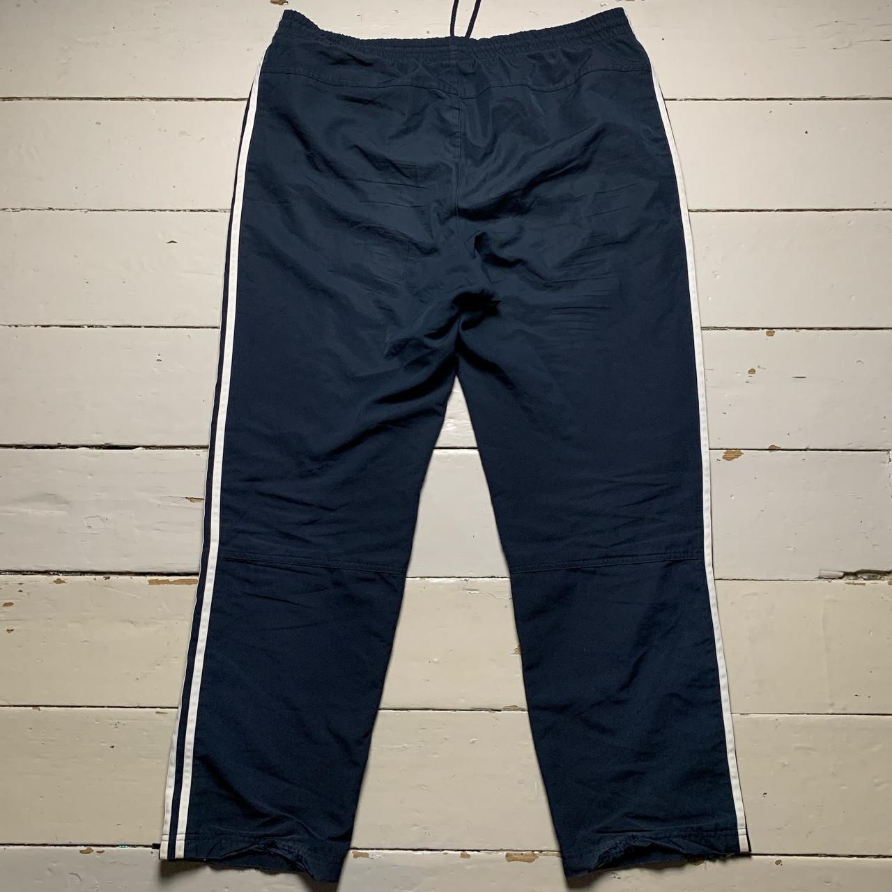 Adidas Navy and White Baggy Shell Track Pant Bottoms