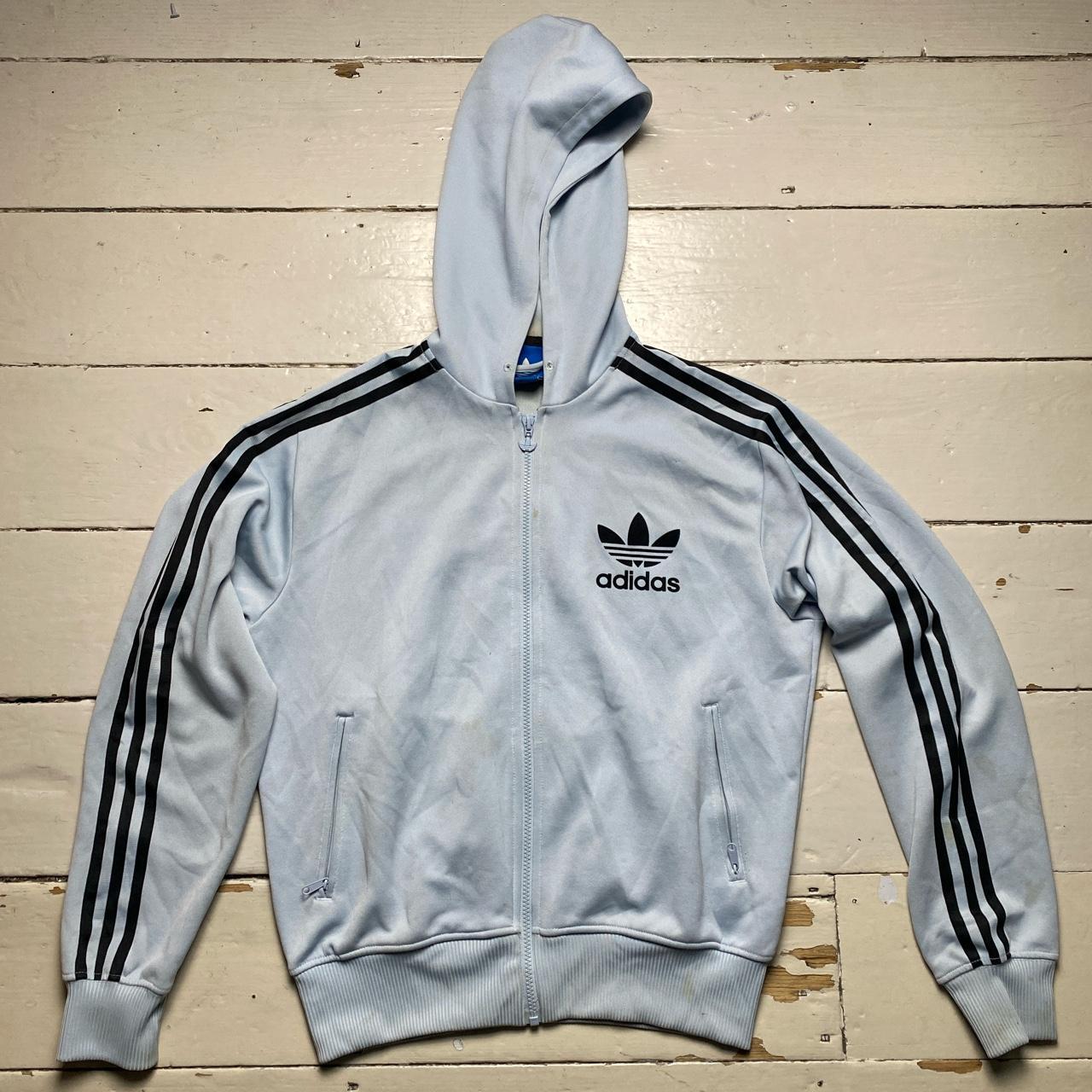 Adidas Originals Baby Blue and Navy 3 Stripe Hoodie