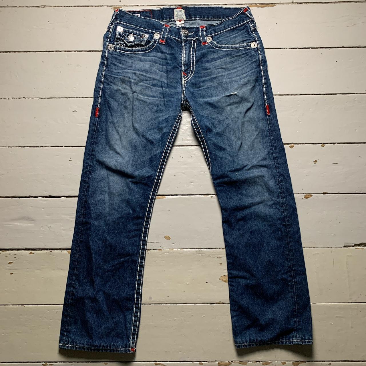 True Religion Ricky Super T Navy White and Red Big Stitch Jeans