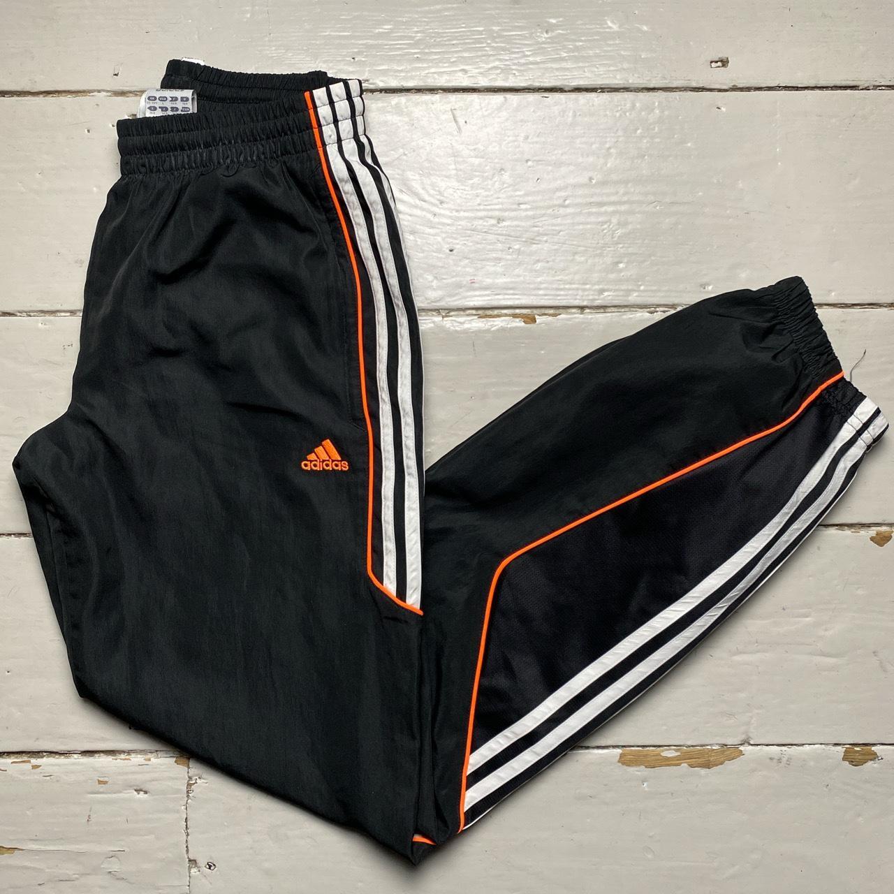 Adidas Vintage Shell Trackpant Bottoms Black White 3 Stripe and Orange