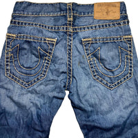 True Religion Navy and Cream Big Stitch Super T Baggy Jeans (30W)