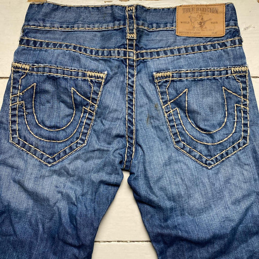 True Religion Navy and Cream Big Stitch Super T Baggy Jeans