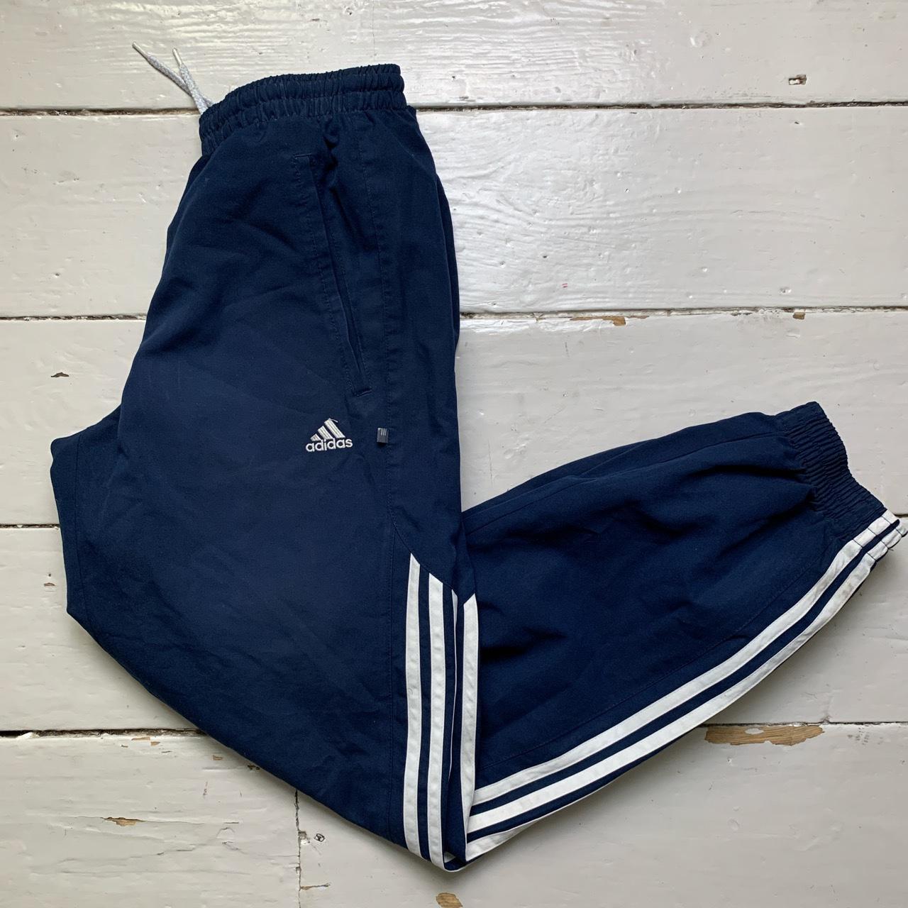 Adidas Navy and White Shell Trackpant Bottoms