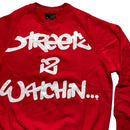 Streetz Is Watchin No Fear Elsinore Eyes Grime Y2K Red and White Jumper (2XL)