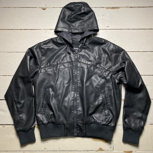 Bench Leather Hooded Jacket Black