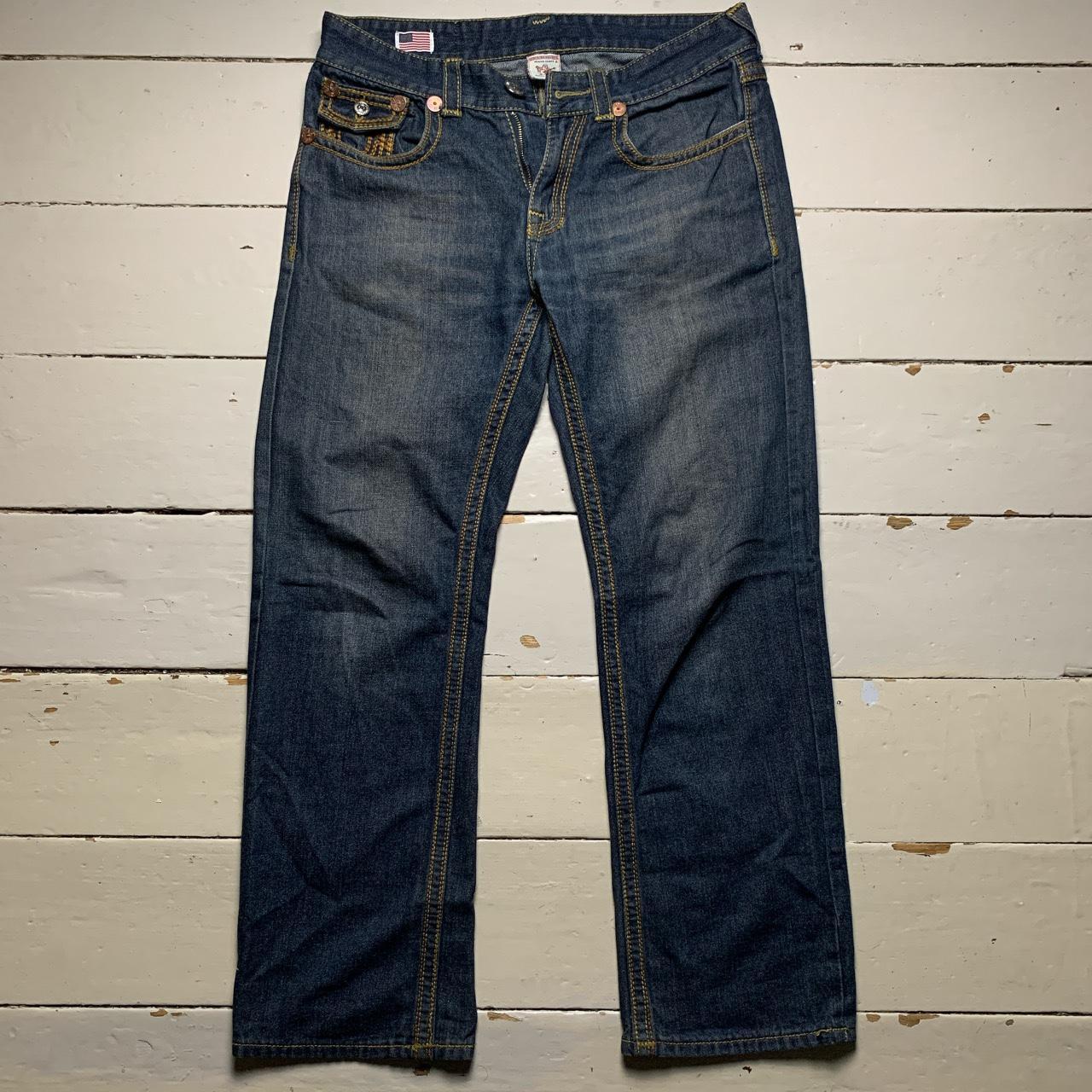 True Religion Billy Big Yellow Gold Stitch Blue Jeans