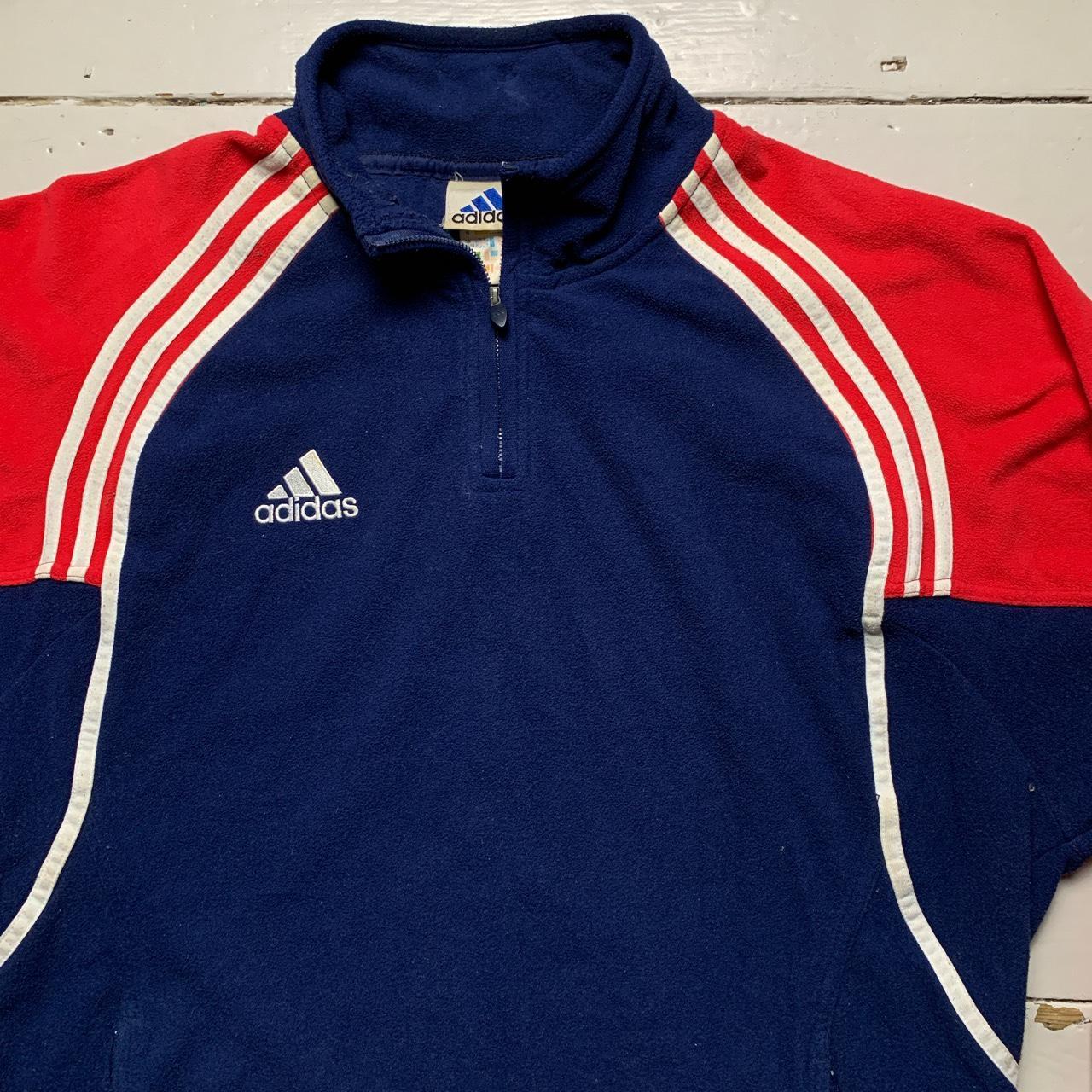 Adidas Vintage Navy Red and White 90’s Quarter Zip Fleece Jumper