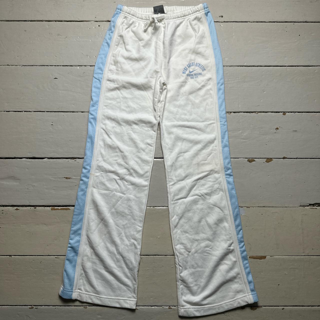 Nike Vintage White and Baby Blue Y2K Tracksuit Bottoms